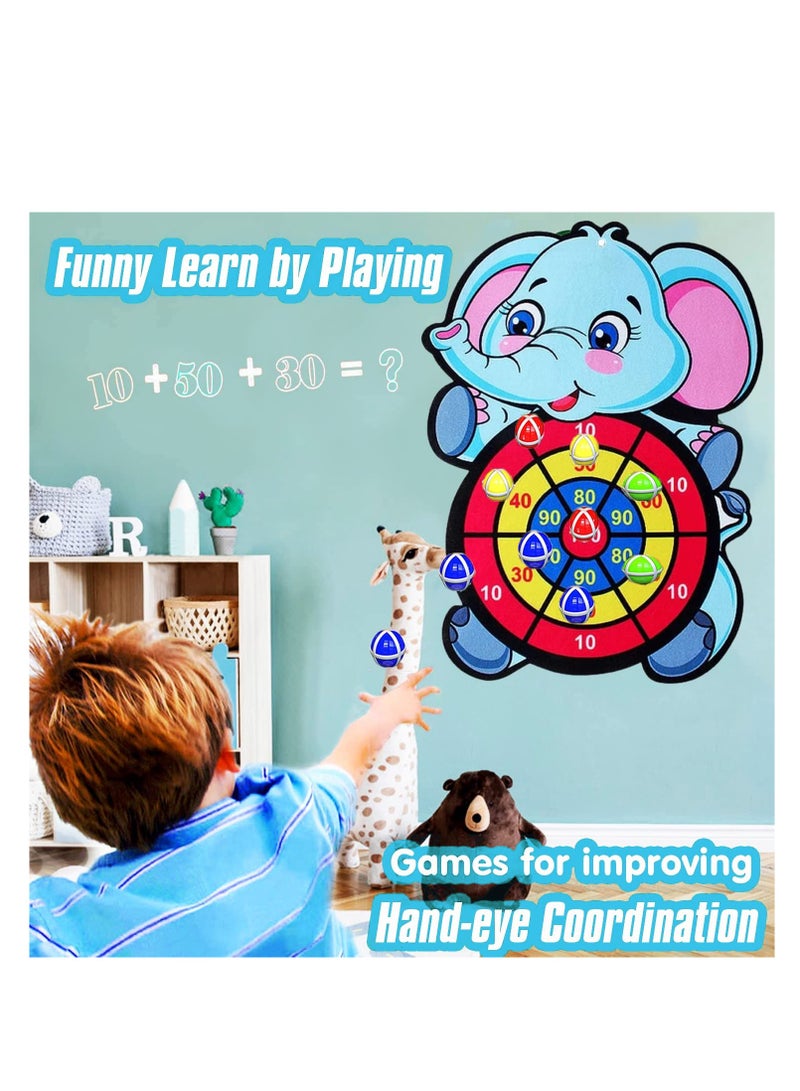 Kids Dart Board Game, Foldable Kids Dart Board Set for Age 3-9 Children, Elephant Theme Dart Throwing Target with 3 Velcro Balls, Children Indoor Tossing Game Toys for Boys Girls Birthday Gifts