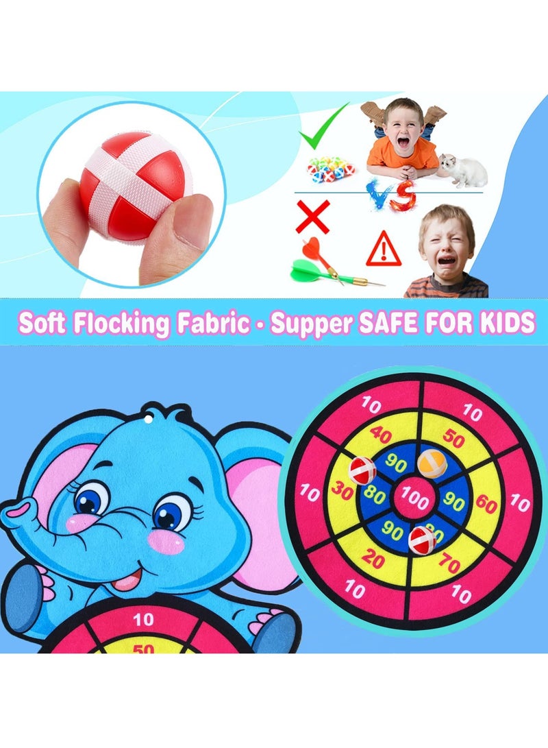 Kids Dart Board Game, Foldable Kids Dart Board Set for Age 3-9 Children, Elephant Theme Dart Throwing Target with 3 Velcro Balls, Children Indoor Tossing Game Toys for Boys Girls Birthday Gifts