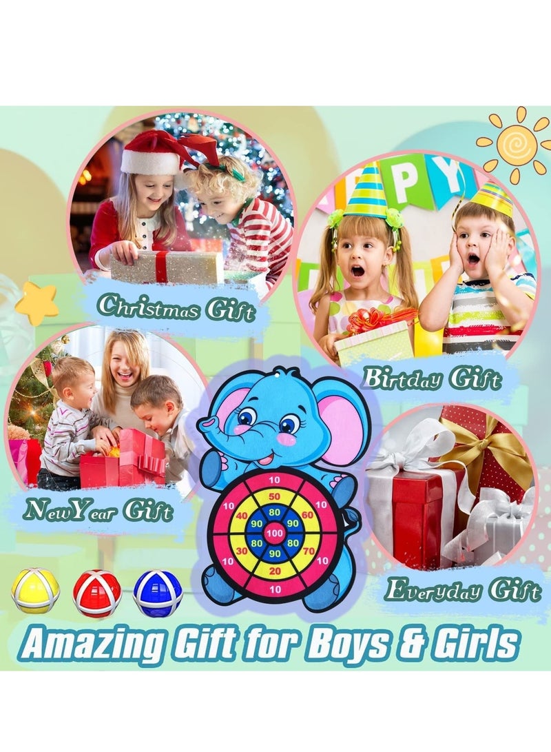 Kids Dart Board Game, Foldable Kids Dart Board Set for Age 3-9 Children, Elephant Theme Dart Throwing Target with 3 Velcro Balls, Children Indoor Tossing Game Toys for Boys Girls Birthday Gifts