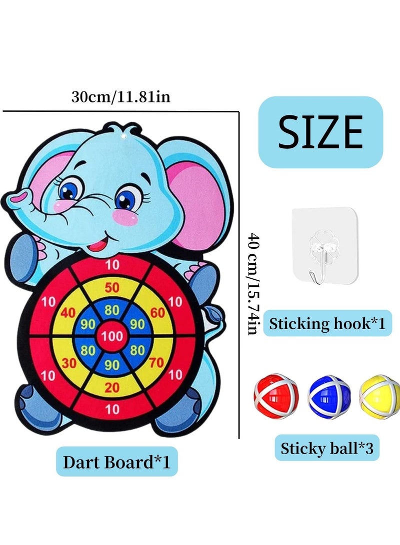 Kids Dart Board Game, Foldable Kids Dart Board Set for Age 3-9 Children, Elephant Theme Dart Throwing Target with 3 Velcro Balls, Children Indoor Tossing Game Toys for Boys Girls Birthday Gifts