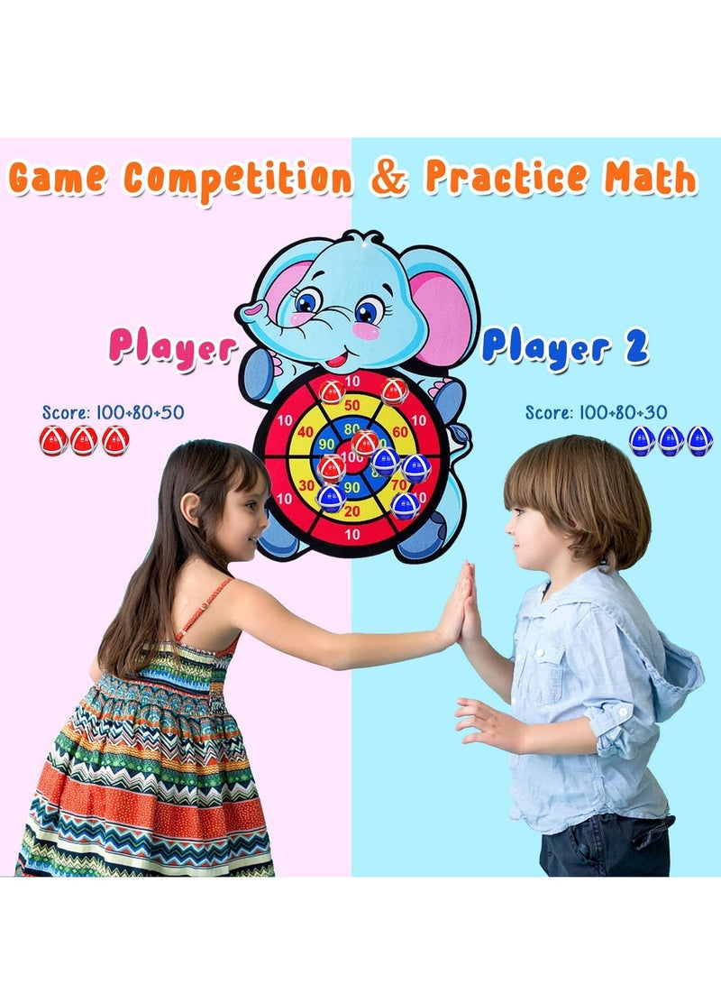 Kids Dart Board Game, Foldable Kids Dart Board Set for Age 3-9 Children, Elephant Theme Dart Throwing Target with 3 Velcro Balls, Children Indoor Tossing Game Toys for Boys Girls Birthday Gifts