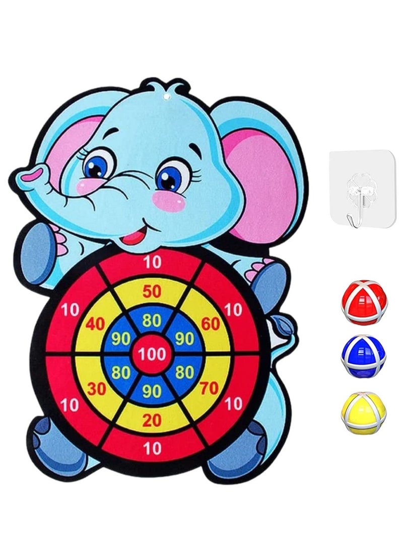 Kids Dart Board Game, Foldable Kids Dart Board Set for Age 3-9 Children, Elephant Theme Dart Throwing Target with 3 Velcro Balls, Children Indoor Tossing Game Toys for Boys Girls Birthday Gifts