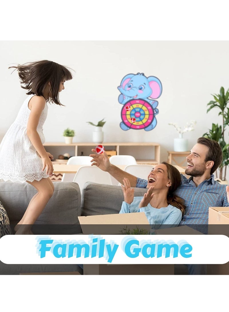 Kids Dart Board Game, Foldable Kids Dart Board Set for Age 3-9 Children, Elephant Theme Dart Throwing Target with 3 Velcro Balls, Children Indoor Tossing Game Toys for Boys Girls Birthday Gifts