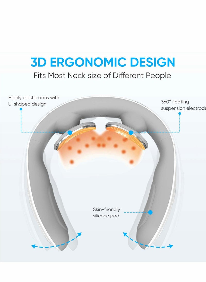 Neck Massager with Heat, Cordless for Pain Relief Deep Tissue 2 Metal Plates, EMS Acupoints Lymphvity Massage Device, 15 Levels Relax Ultima