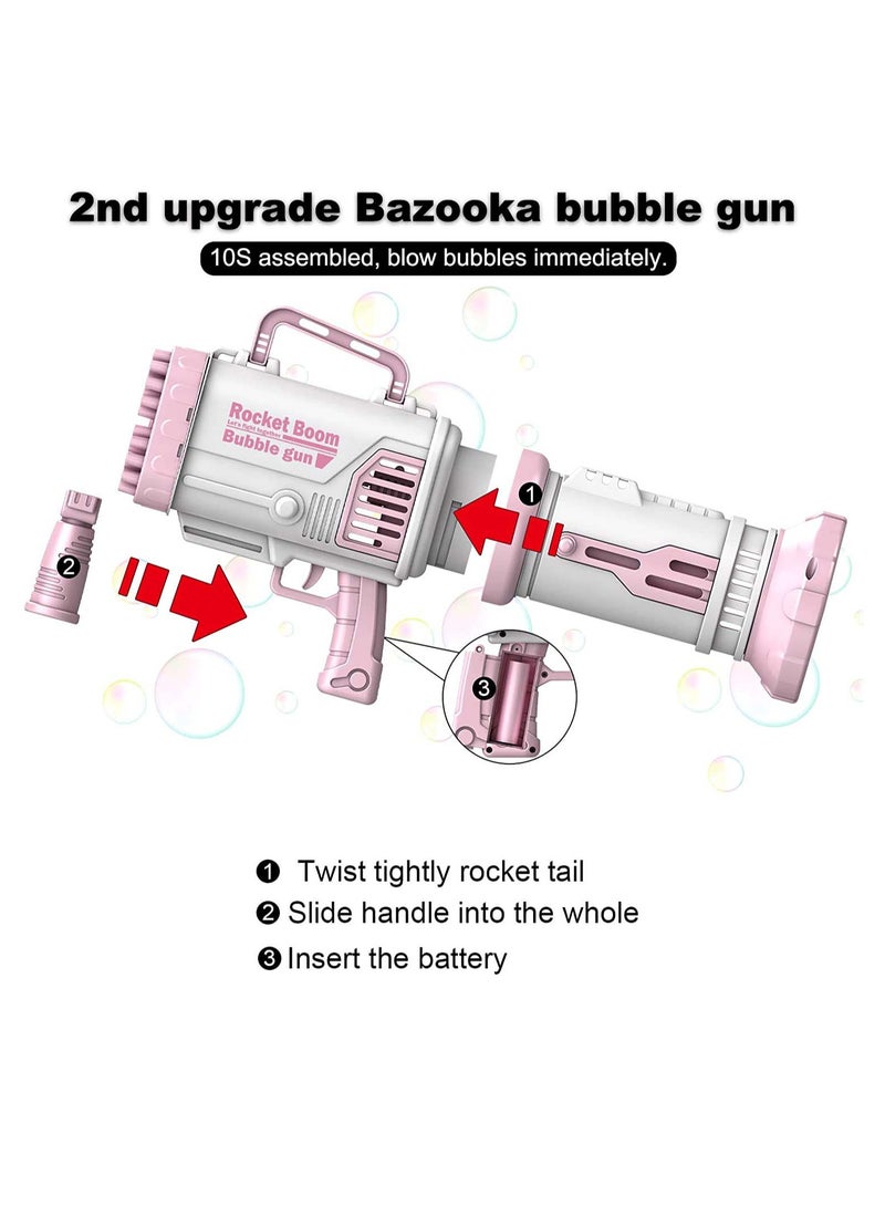 Bubble Gun Kids Bubble Blower Bubble Machine Gun 64 Holes Bubble Bazooka Gun Gatling Bubble Machine Rocket Launcher Bubble Maker Electric Bubble Gun with Colorful Light for Summer Toy Birthday Gift