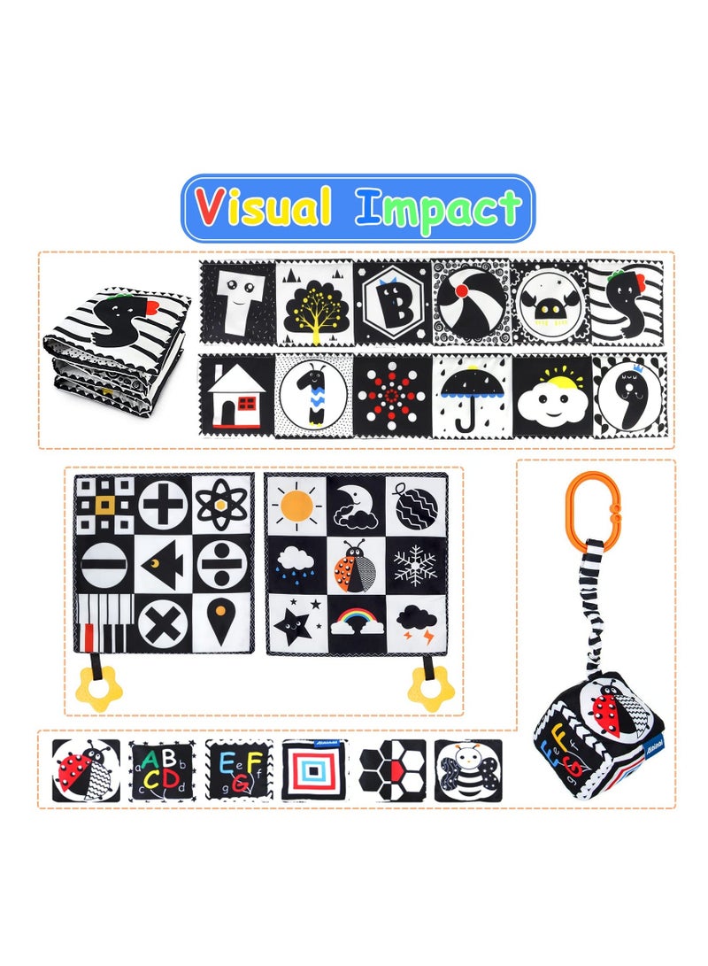 Montessori Toys for Babies Sensory Soft Book Early Education 3 Pcs Black and White High Contrast Baby 0-3 Months Newborn