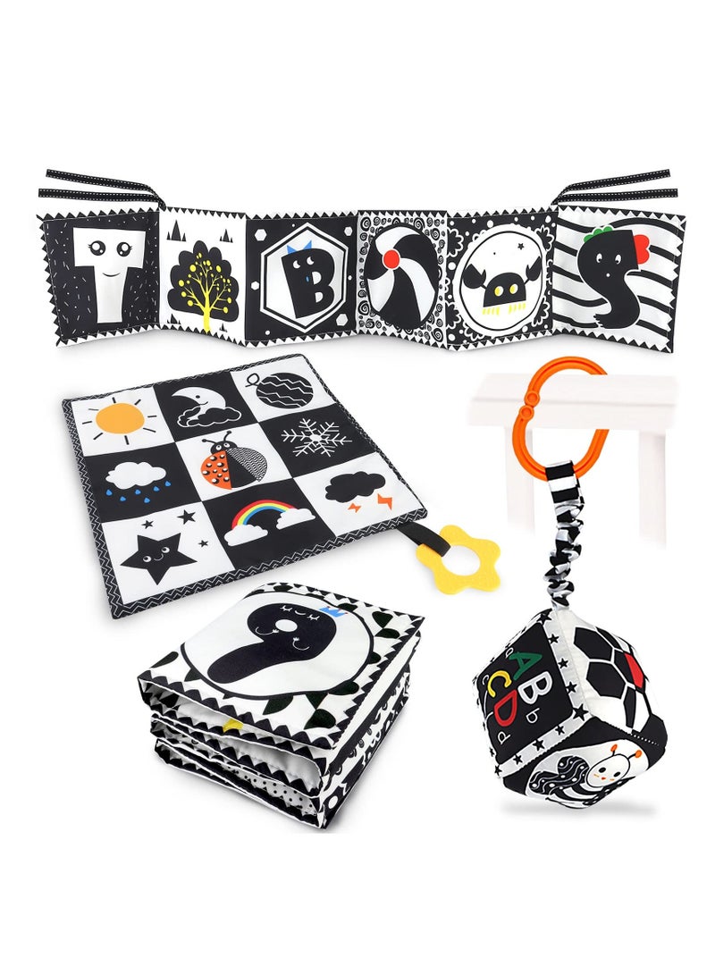 Montessori Toys for Babies Sensory Soft Book Early Education 3 Pcs Black and White High Contrast Baby 0-3 Months Newborn