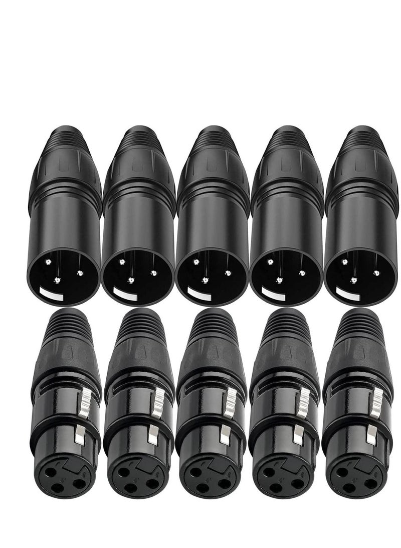 10 PCS XLR Connector, 5 Male and Female Mic Microphone 3 Pins Ultra-Low Noise High Conductivity Audio Socket