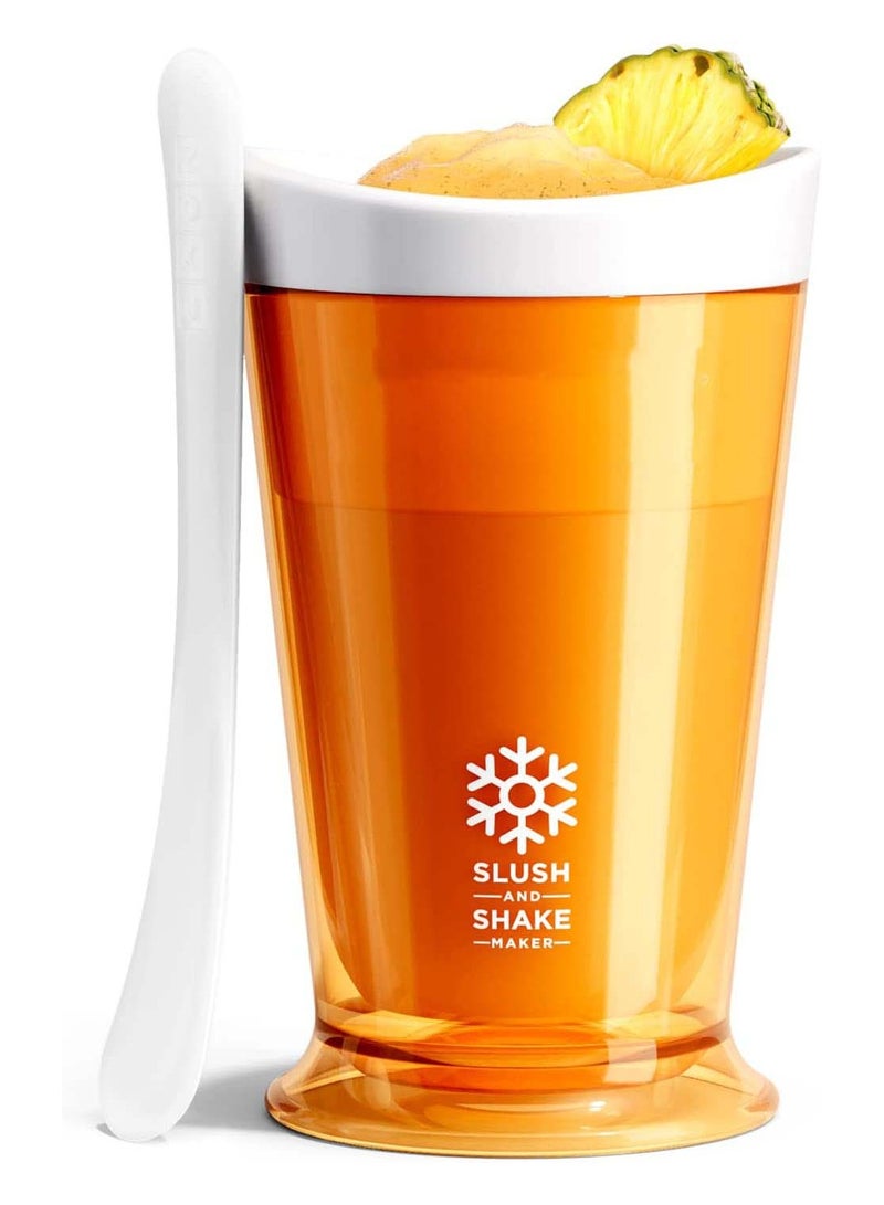Slush and Shake Maker Compact Make Serve Cup with Freezer Core Creates Single-Serving Smoothies Slushies Milkshakes in Minutes BPA-free Orange