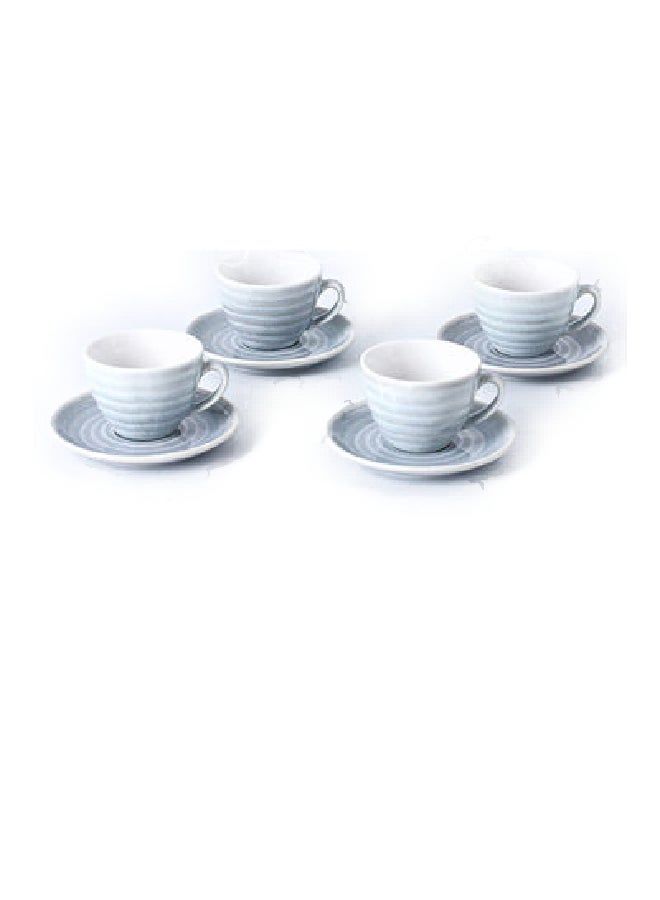 8-Piece Kiln Variable Glaze Round Ceramic Coffee Cup And Saucer Light Blue 11x9x6.5cm