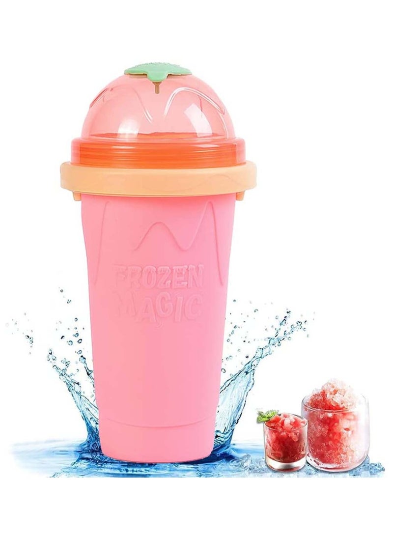 Slushy Maker Ice Cup Travel Portable Double Layer Silica Cup Pinch Cup Hot Summer Cooler Smoothie Silicon Cup Pinch into Ice Children's Adult Slushy Ice Cup Pink