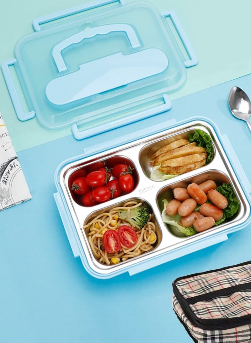Bento Lunch Box，Stainless Steel Insulated Lunch Box for Kids/Adults,1100ml 4 Compartment Lunch Containers with Tableware & Insulation Bag | Leakproof | BFA Free | Dishwasher & Microwave Safety (A)C