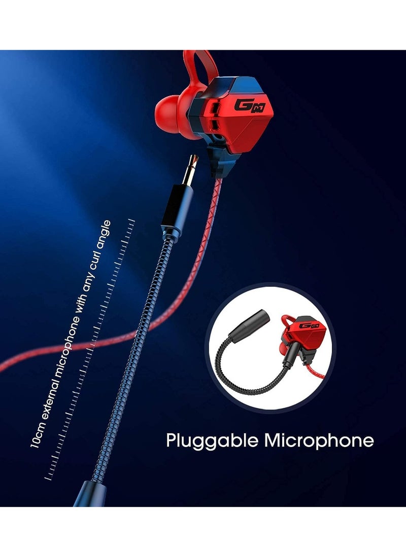 Gaming Earbuds with Microphone, Stereo Wired Headphones for Computer Gamer in-Ear Headphones with Detachable Mic for PS 5 Video Game E-Sport Earphone with 3.5mm Jack Red