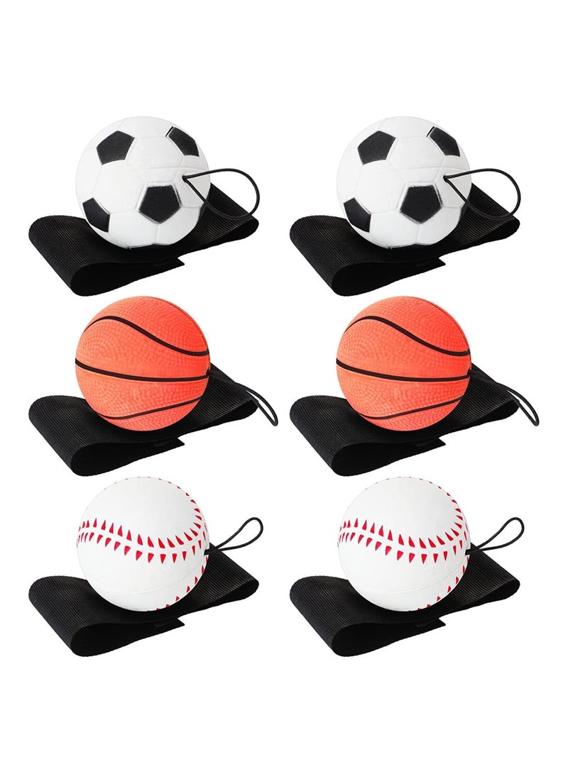 6 Pieces Wrist Return Ball Sports Wrist Ball Includes Basketball Baseball and Football On A String Rubber Rebound Ball Wristband Toy for Children Kids Party Favor Exercise or Play