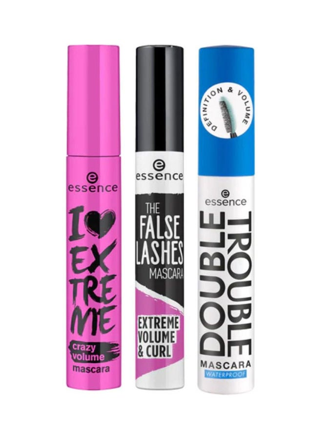 I Love Extreme Crazy Volume Black Mascara Pink mascara, T.false lashes mascara ex.vol & Curl False Lashes Extreme Volume & Curling Mascara, double trouble mascara waterproof (3 pcs set) 01 Black