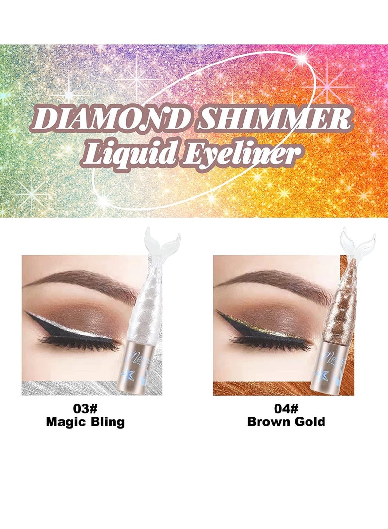 Liquid Glitter Eyeliner Set Metallic Shimmer Colorful Eyeshadow Silver Gold Diamond Eye Liner Stick Long Lasting Glow Eyeliner Eye Shadow Ideal Makeup Gift 4 Colors