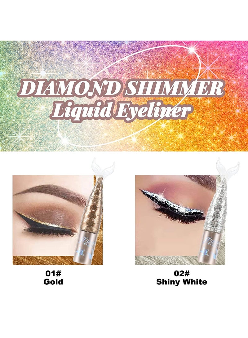 Liquid Glitter Eyeliner Set Metallic Shimmer Colorful Eyeshadow Silver Gold Diamond Eye Liner Stick Long Lasting Glow Eyeliner Eye Shadow Ideal Makeup Gift 4 Colors