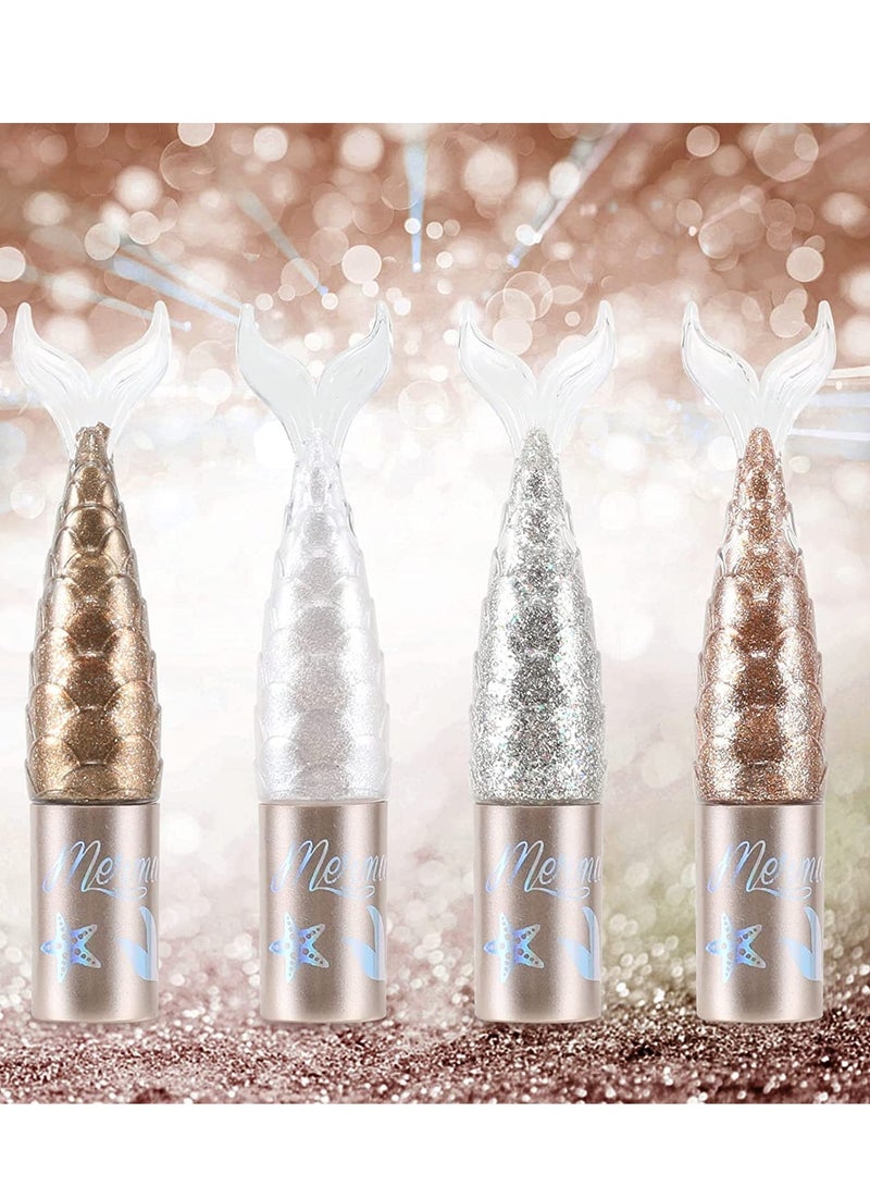 Liquid Glitter Eyeliner Set Metallic Shimmer Colorful Eyeshadow Silver Gold Diamond Eye Liner Stick Long Lasting Glow Eyeliner Eye Shadow Ideal Makeup Gift 4 Colors