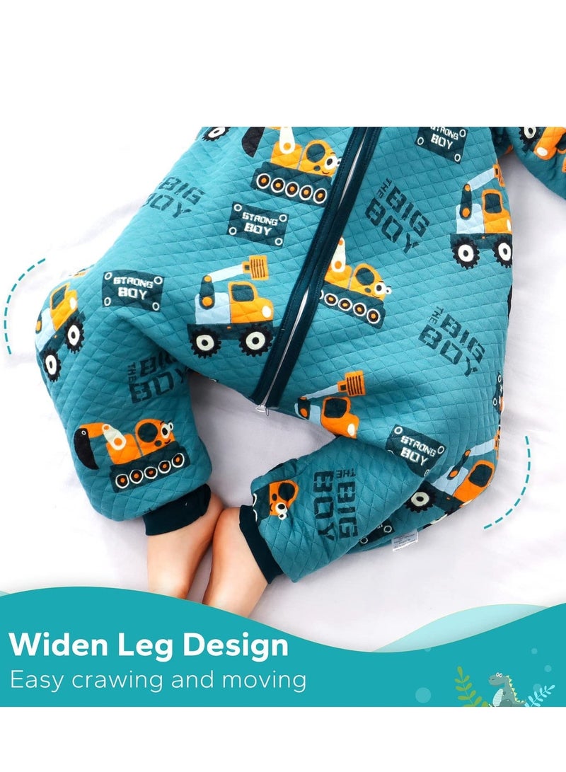 SYOSI Baby Sleep Bag with Feet Hip Zipper 1.5 TOG Wearable Blanket Long Sleeve 100% Cotton Sack for All Seasons 2-4T Infant Toddler Pajamas Girl Boy Excavator, S