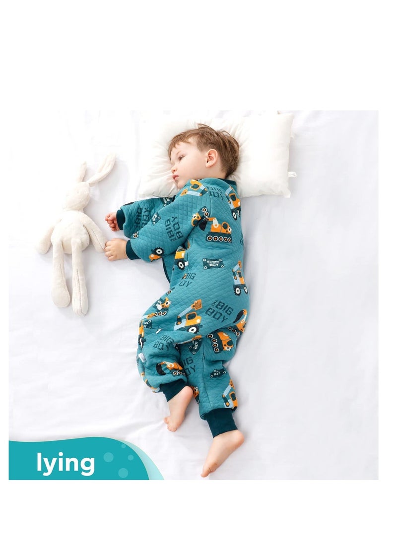 SYOSI Baby Sleep Bag with Feet Hip Zipper 1.5 TOG Wearable Blanket Long Sleeve 100% Cotton Sack for All Seasons 2-4T Infant Toddler Pajamas Girl Boy Excavator, S