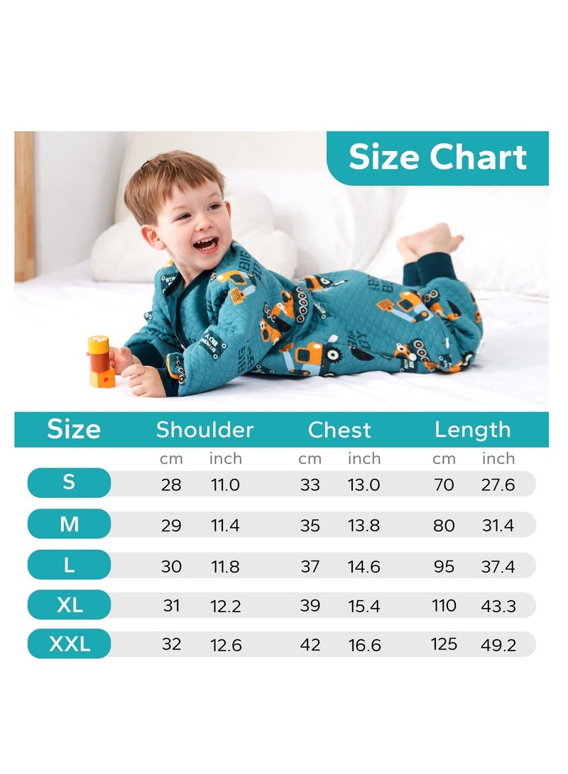 SYOSI Baby Sleep Bag with Feet Hip Zipper 1.5 TOG Wearable Blanket Long Sleeve 100% Cotton Sack for All Seasons 2-4T Infant Toddler Pajamas Girl Boy Excavator, S