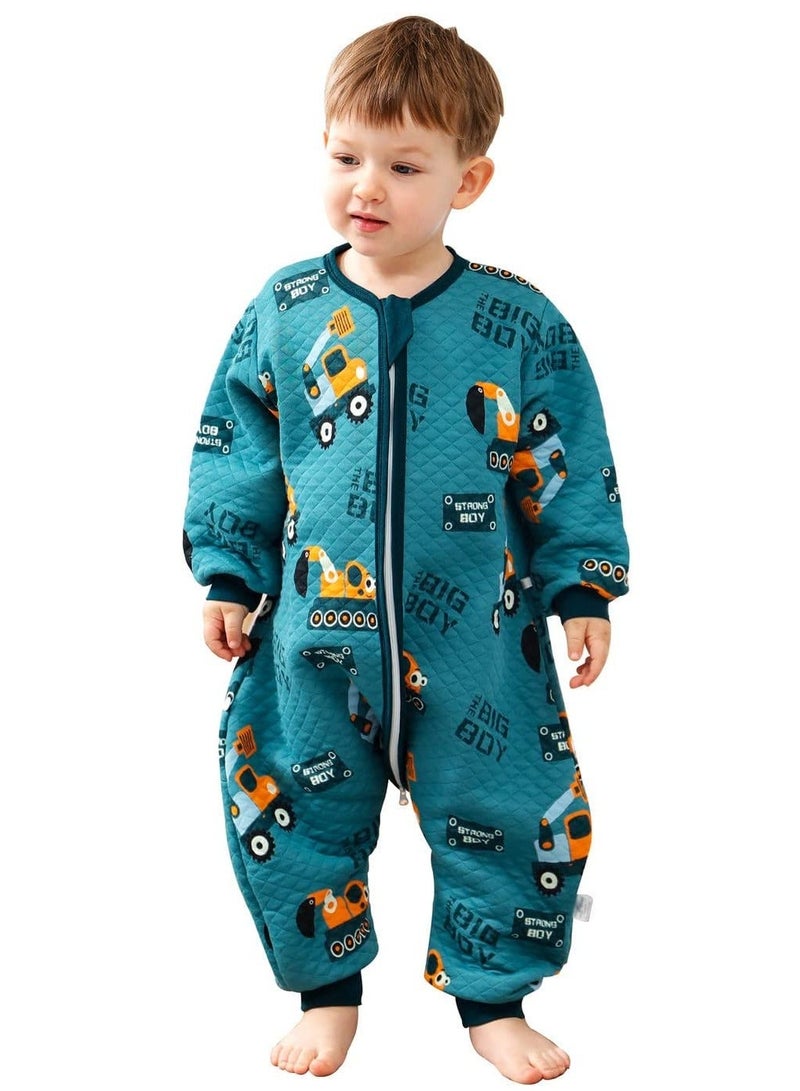 SYOSI Baby Sleep Bag with Feet Hip Zipper 1.5 TOG Wearable Blanket Long Sleeve 100% Cotton Sack for All Seasons 2-4T Infant Toddler Pajamas Girl Boy Excavator, S