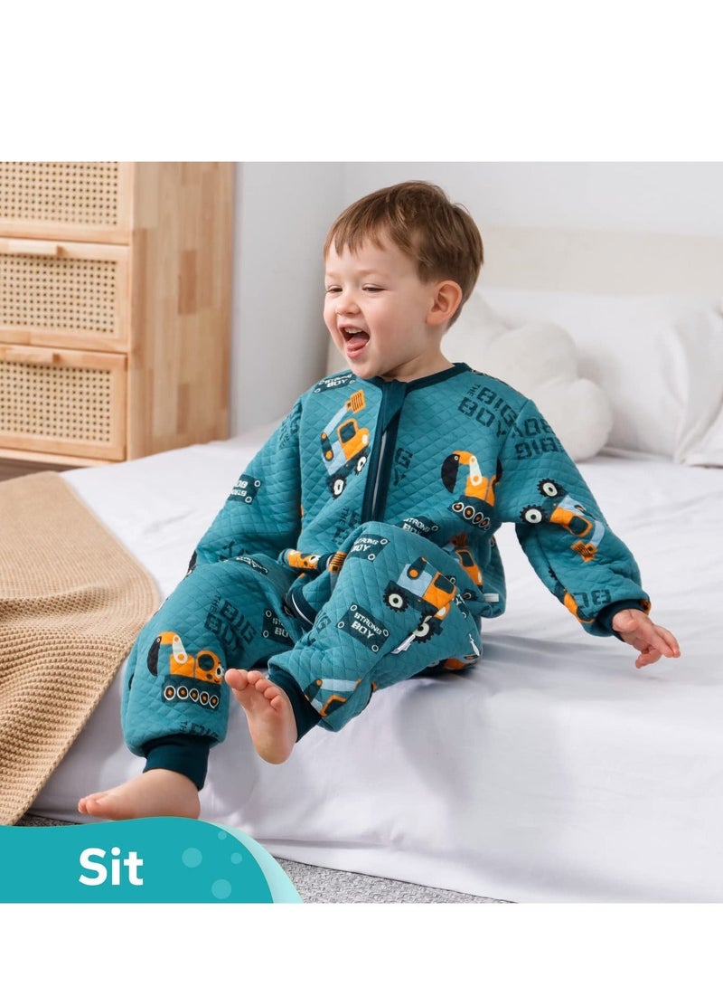 SYOSI Baby Sleep Bag with Feet Hip Zipper 1.5 TOG Wearable Blanket Long Sleeve 100% Cotton Sack for All Seasons 2-4T Infant Toddler Pajamas Girl Boy Excavator, S