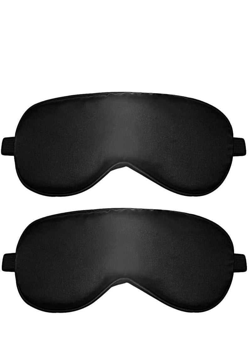 2 Pack Natural Silk Sleep Mask Pure Eye Mask Sleeping Blind Fold with Adjustable Strap Comfortable Eye Sleep Shade Super Smooth Eye Covers Stocking Stuffers for Women Men Black