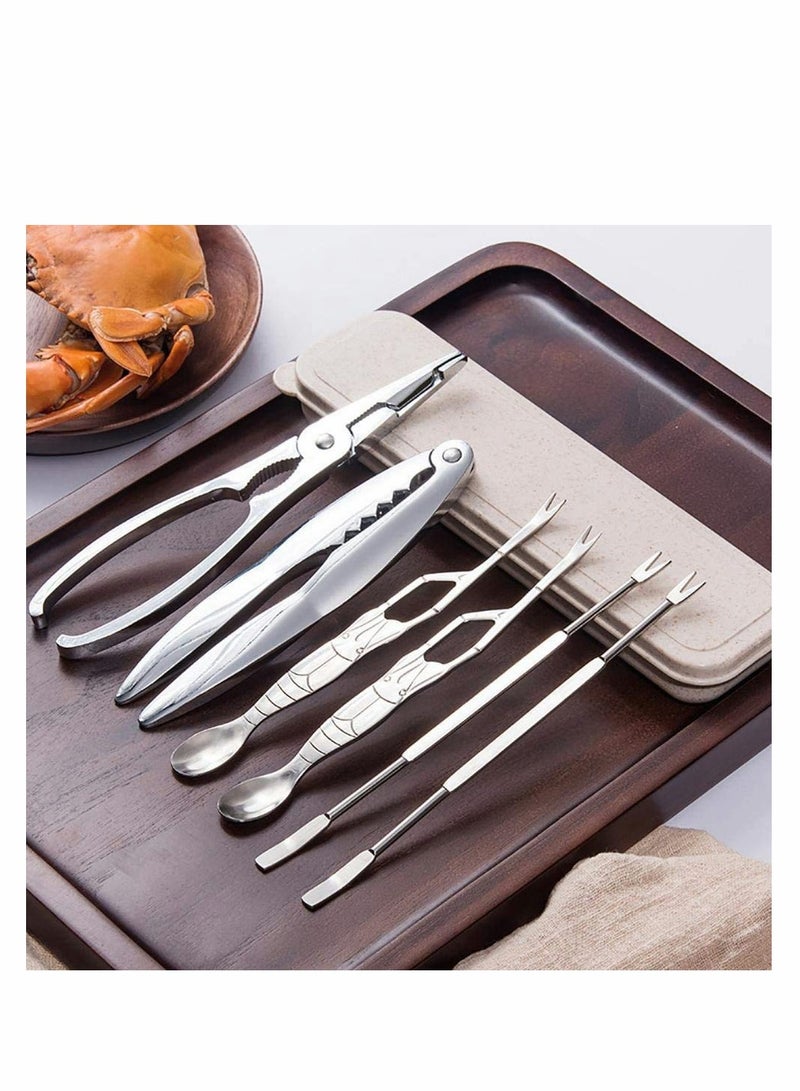 Stainless Steel Seafood Tool Kit Seafood, Nuts, Shellfish, Lobster and Crab Cracker Tool Set Crustacean Set with Storage Box, 2 Pcs Lobster Crackers and 4 Pcs Stainless Steel Seafood Forks