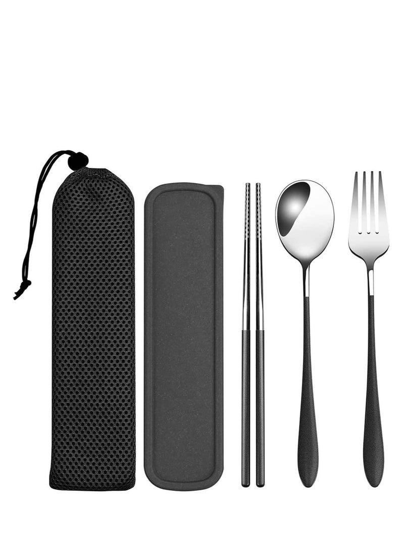 Travel Cutlery Set, Stainless Steel Cutlery Set Portable Camp Reusable Flatware Silverware, Include Fork Spoon Chopsticks with Case for Hiking Traveling Camping or School Lunch