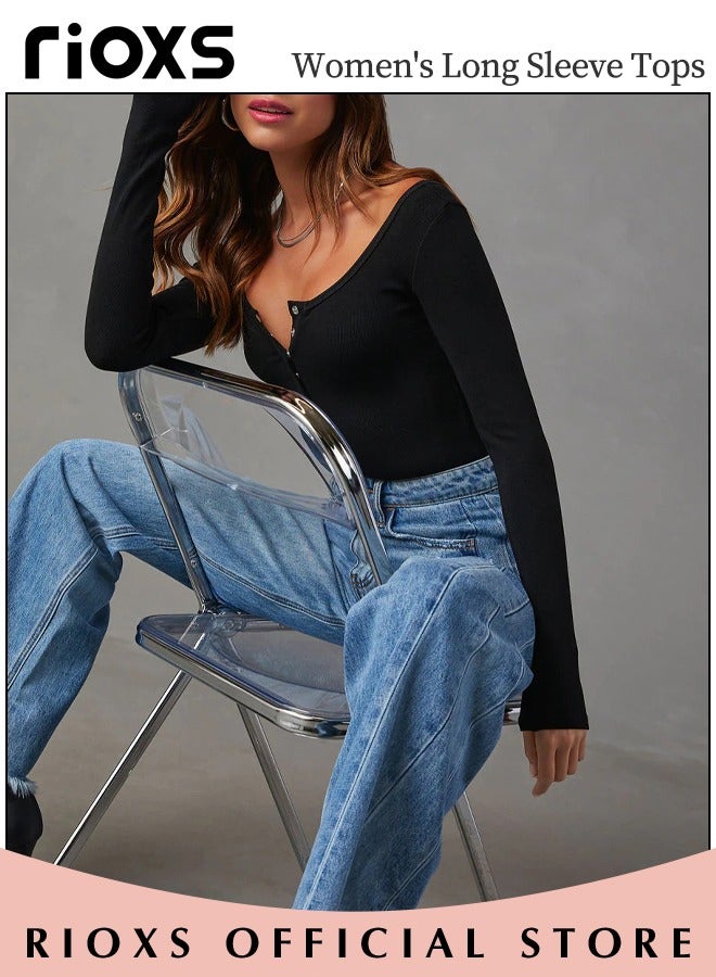 Women's Long Sleeve Basic Shirts, Comfortable Skin-friendly Slim Fitted Underscrub, Soft Stretchy Tops, Button up Shirts for Women, Classic Simple Undershirt with Fitted Silhouette, Versatile Essential Piece that Can Adapt to Any Situation