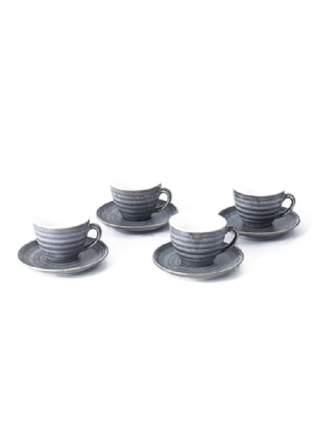 8-Piece Kiln Variable Glaze Round Ceramic Coffee Cup And Saucer Grey 11x9x6.5cm