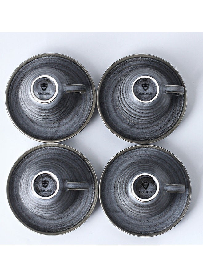 8-Piece Kiln Variable Glaze Round Ceramic Coffee Cup And Saucer Grey 11x9x6.5cm