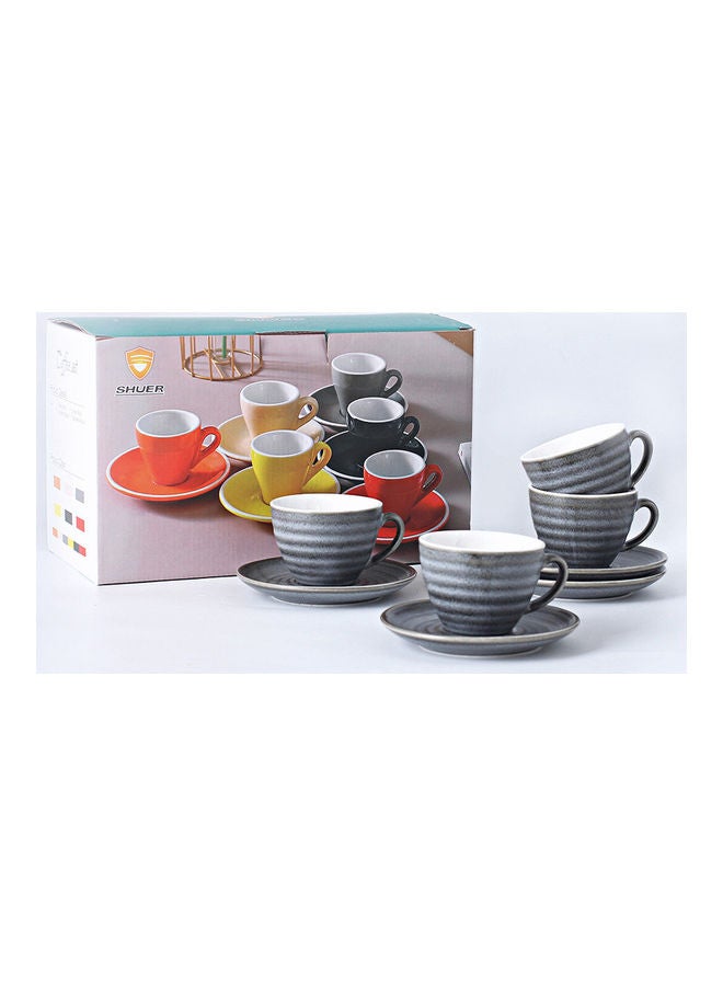8-Piece Kiln Variable Glaze Round Ceramic Coffee Cup And Saucer Grey 11x9x6.5cm