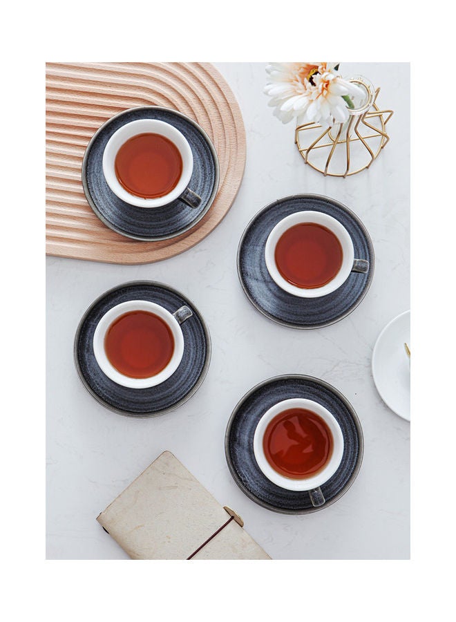 8-Piece Kiln Variable Glaze Round Ceramic Coffee Cup And Saucer Grey 11x9x6.5cm