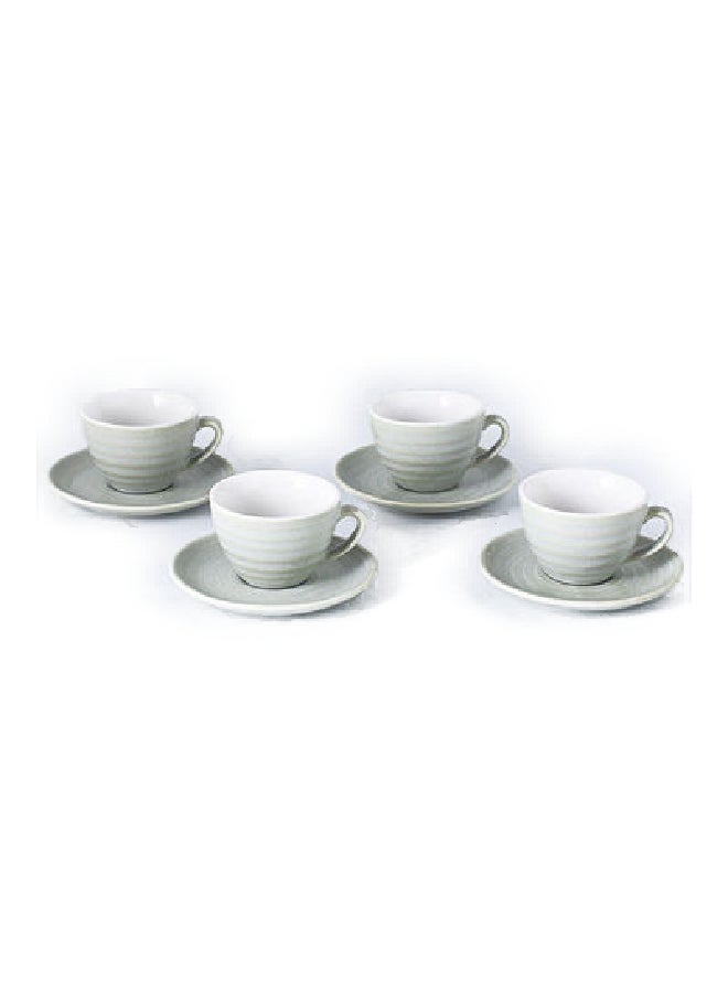 8-Piece Kiln Variable Glaze Round Ceramic Coffee Cup And Saucer Light Green 11x9x6.5cm