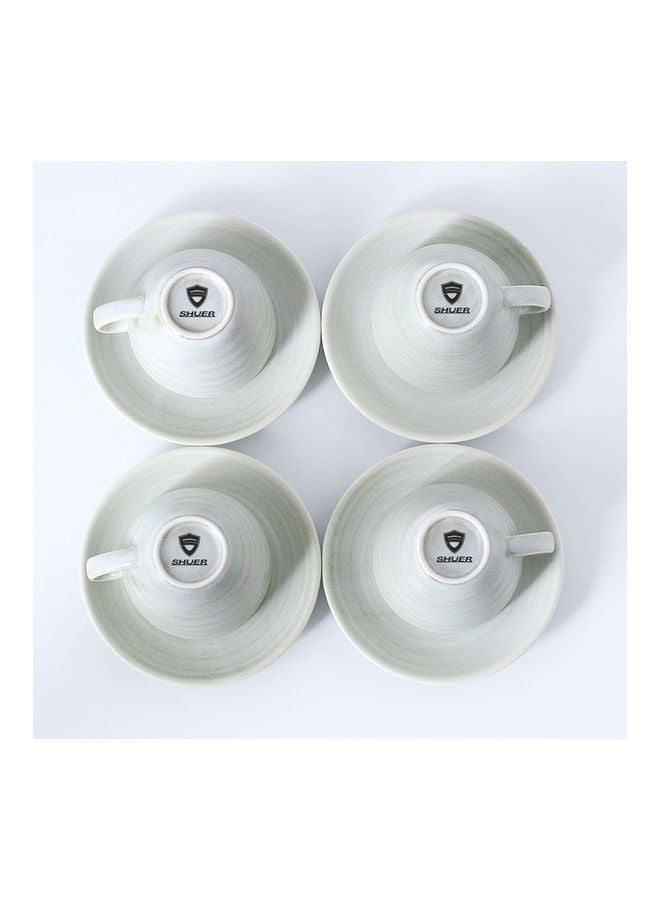 8-Piece Kiln Variable Glaze Round Ceramic Coffee Cup And Saucer Light Green 11x9x6.5cm