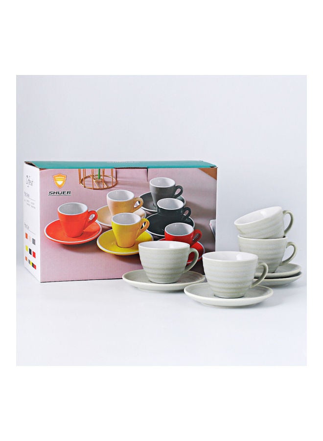 8-Piece Kiln Variable Glaze Round Ceramic Coffee Cup And Saucer Light Green 11x9x6.5cm
