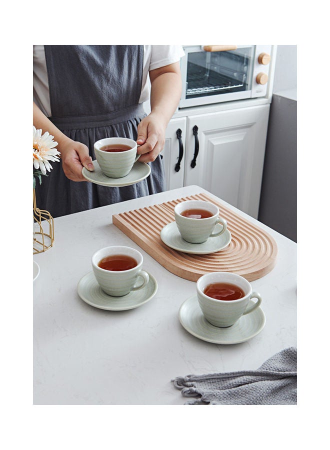 8-Piece Kiln Variable Glaze Round Ceramic Coffee Cup And Saucer Light Green 11x9x6.5cm