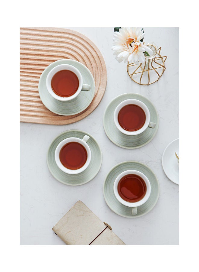 8-Piece Kiln Variable Glaze Round Ceramic Coffee Cup And Saucer Light Green 11x9x6.5cm