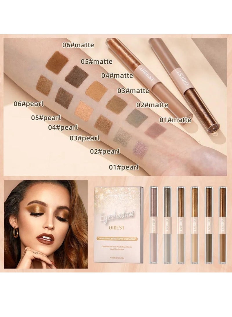 6Pcs Eyeshadow Make Up Set Sunset Dual Ended Liquid Eyeshadow Brilliant Gel Highlighter Shimmer Eyeshadow Pencil Double Head Gel Eyeshadow Crystals Eye Shadow for Shiny Makeup