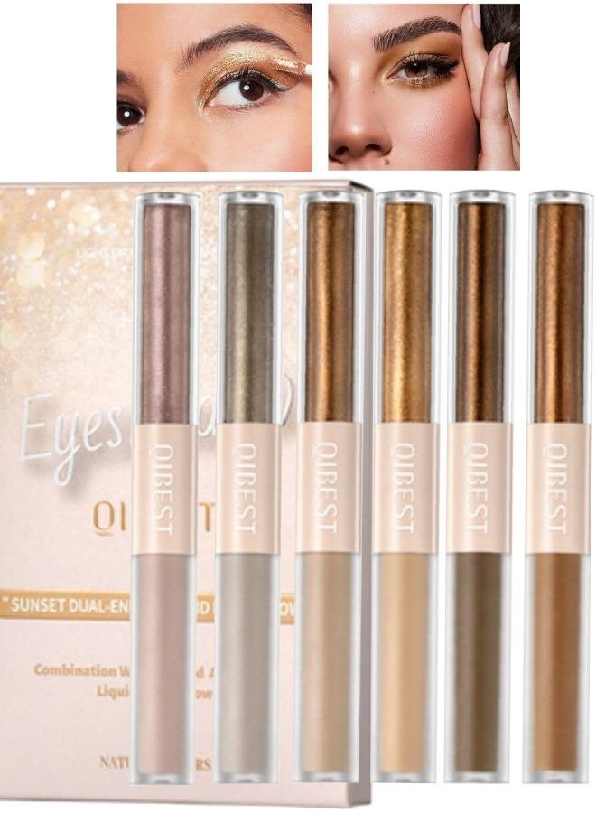 6Pcs Eyeshadow Make Up Set Sunset Dual Ended Liquid Eyeshadow Brilliant Gel Highlighter Shimmer Eyeshadow Pencil Double Head Gel Eyeshadow Crystals Eye Shadow for Shiny Makeup