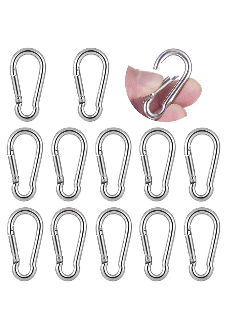 M4 Carabiner Clip Hook, Heavy Duty Spring Snap, Small Stainless Steel Ring for Camping Fishing Hiking Traveling Climbing, Quick Link for Hammock, Key, Backpack, Dog Leash, Rope, Boat (12PCS)