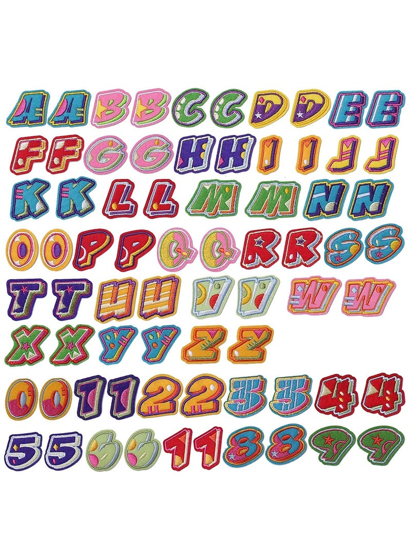 72 Pieces Iron on Letters and Numbers Patches Colorful Letter Patches Alphabet Embroidered Patch A-Z Numbers 0-9 Applique for Clothes Dress Hat Socks Jeans DIY Accessories