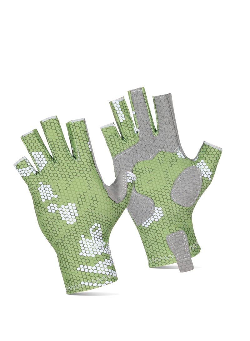 Camouflage Fishing Gloves with Silicone Anti-Slip Design - Comfortable, Breathable Fishing Gloves with Sun Protection( L-XL)