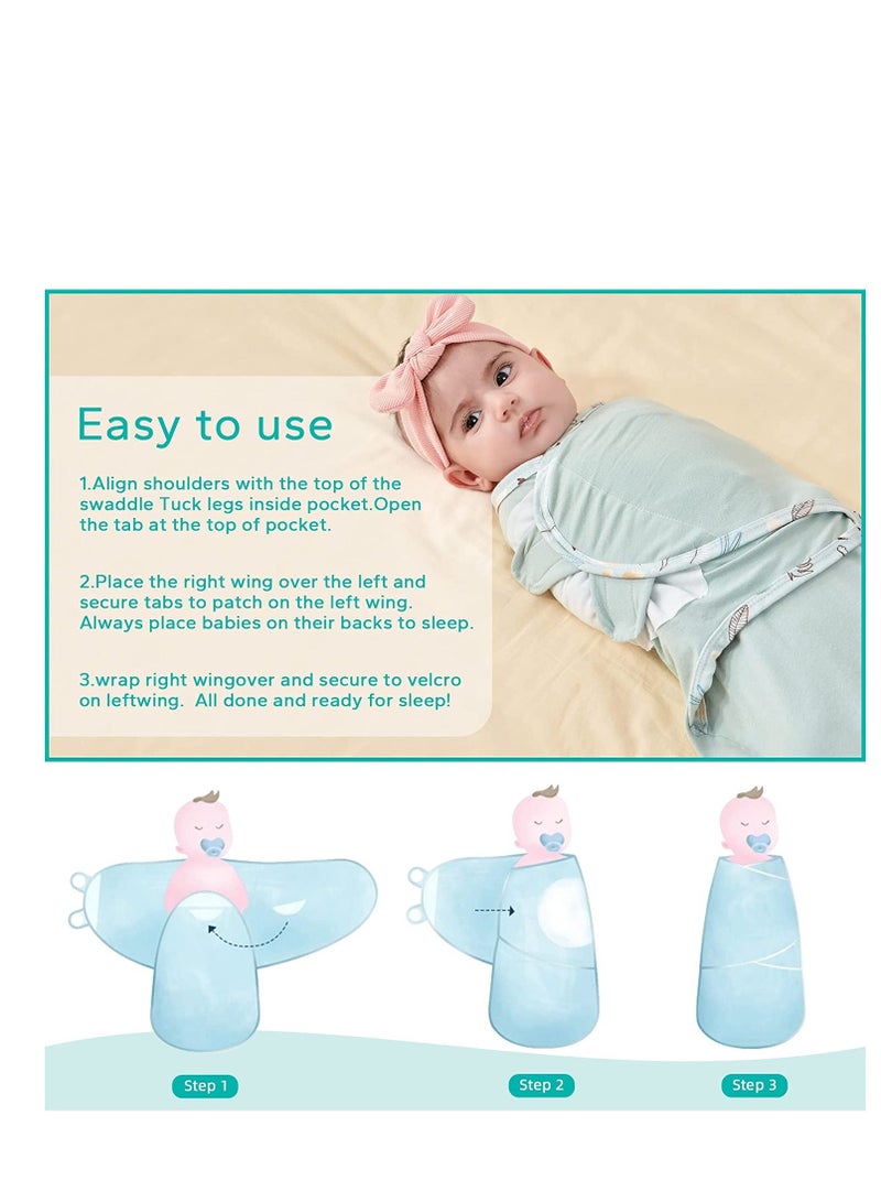 SYOSI Swaddle Blanket Cotton Knit Baby Wrap 1.0 Tog Newborn Wearable Sleep Sacks Girl Boy Essentials Green Garden 3-6 Months 2 Pack