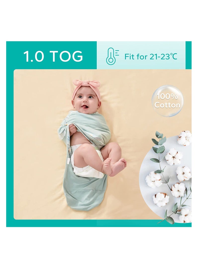 SYOSI Swaddle Blanket Cotton Knit Baby Wrap 1.0 Tog Newborn Wearable Sleep Sacks Girl Boy Essentials Green Garden 3-6 Months 2 Pack