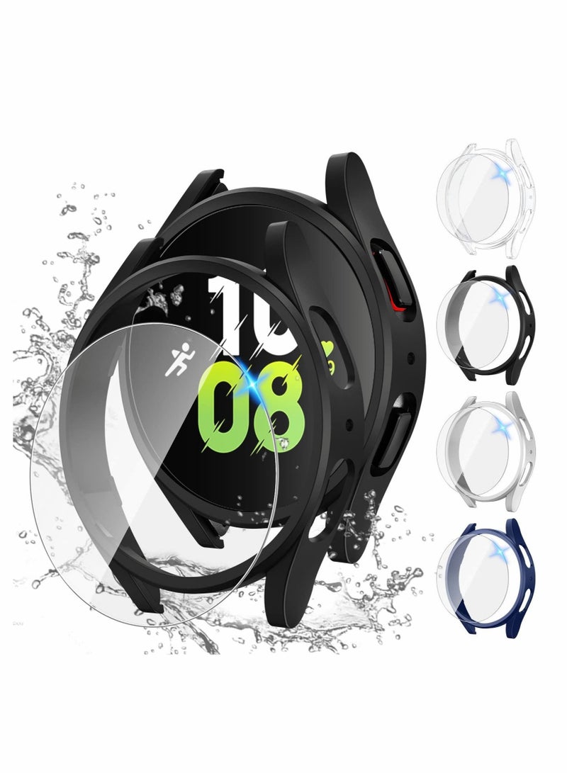 for Samsung Galaxy Watch 5 4 Screen Protector and Case 44mm Anti Fog Tempered Glass Protective Film Hard PC Bumper Face Cover Set