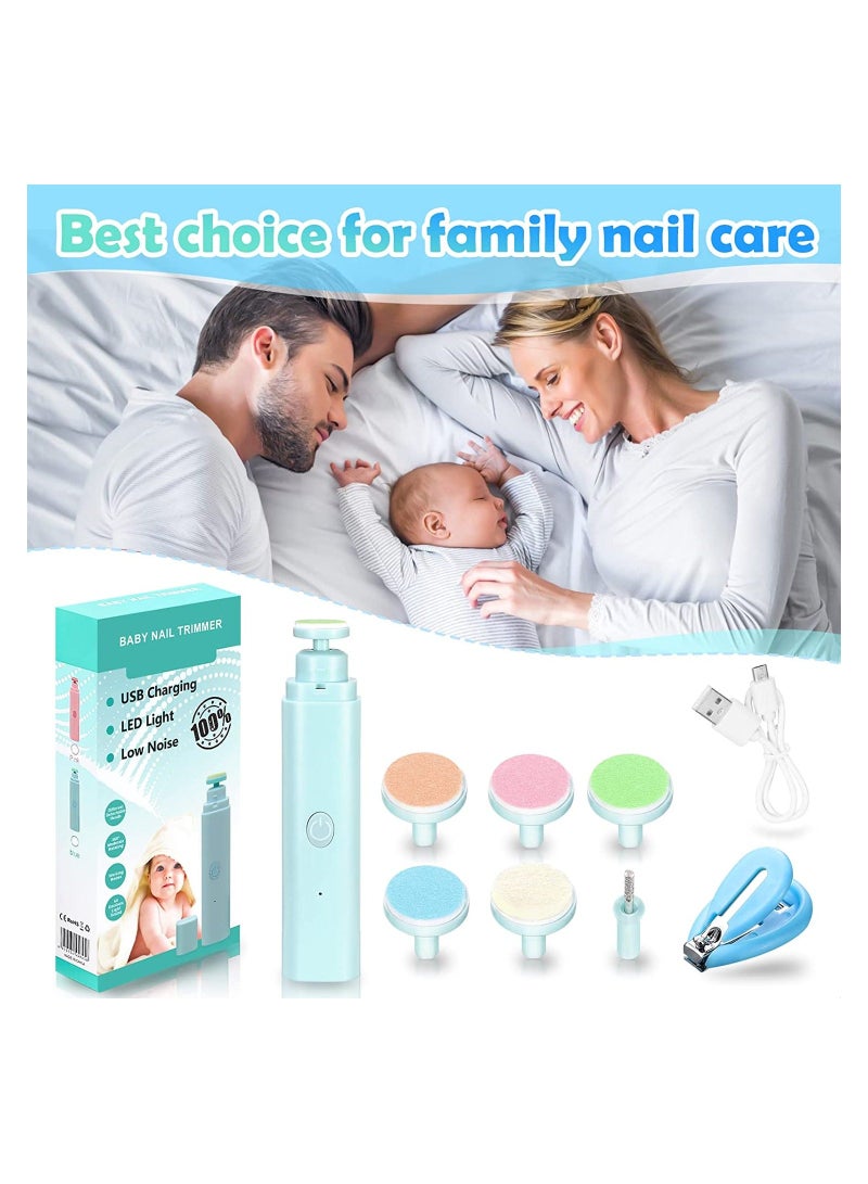 Baby Electric Nail File, 8 in 1 Safe Fingernail Clippers Cutter, Newborn Care Set for Infant Kids Toes, Fingernails, Blue