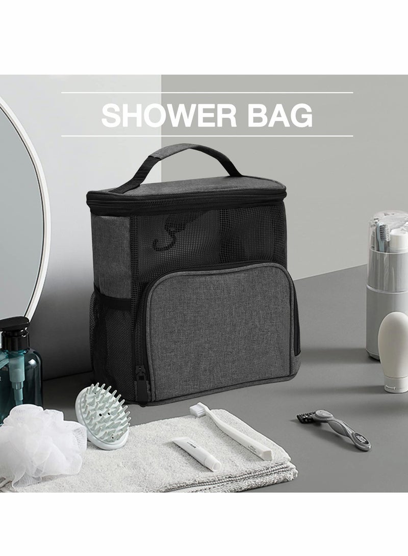 Shower Mesh Caddy Bag, Portable Shower Caddy for College Dorm Travel, Separate Compartment, Large Capacity, Quick Dry Mesh Base, Hanging Toiletry Bath Bag for Student.